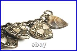 Antique Sterling Silver 19 Puffy Hearts Charm Bracelet, 12 Walter Lampl