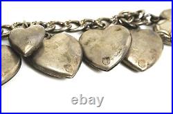 Antique Sterling Silver 19 Puffy Hearts Charm Bracelet, 12 Walter Lampl