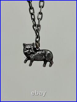 Antique Sterling Silver Cat Charm Bracelet