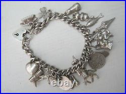Antique Sterling Silver Charm Bracelet Filled With 19 Charms