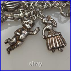 Antique Sterling Silver Charm Bracelet Lots Of Charms Vintage 69 Grams