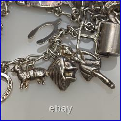 Antique Sterling Silver Charm Bracelet Lots Of Charms Vintage 69 Grams