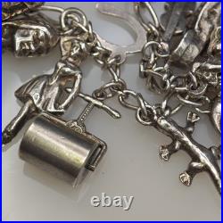 Antique Sterling Silver Charm Bracelet Lots Of Charms Vintage 69 Grams