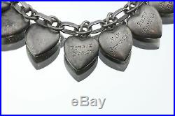 Antique Sterling Silver Friendship Forget Me Not Puffy 19 Heart Charm Bracelet