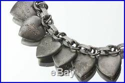 Antique Sterling Silver Friendship Forget Me Not Puffy 19 Heart Charm Bracelet