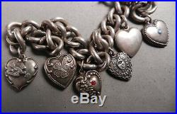 Antique Sterling Silver Puffy Heart Charm Bracelet'your Heart For Keeps, 9l