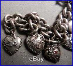 Antique Sterling Silver Puffy Heart Charm Bracelet'your Heart For Keeps, 9l