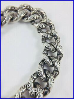 Antique Victorian Repousse Sterling Silver Puffy Heart Padlock Charm Bracelet