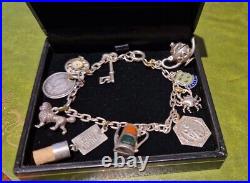 Antique Victorian Silver Charm Bracelet Coins Pendants Tea Pots Poodle