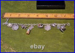 Antique Victorian Silver Charm Bracelet Coins Pendants Tea Pots Poodle