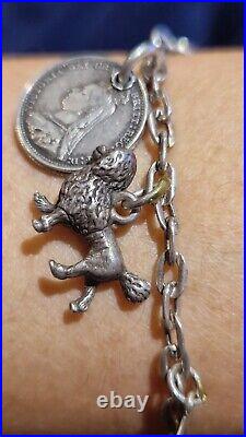 Antique Victorian Silver Charm Bracelet Coins Pendants Tea Pots Poodle