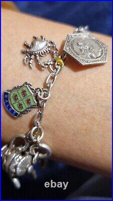 Antique Victorian Silver Charm Bracelet Coins Pendants Tea Pots Poodle