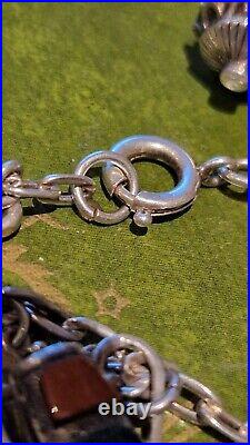 Antique Victorian Silver Charm Bracelet Coins Pendants Tea Pots Poodle