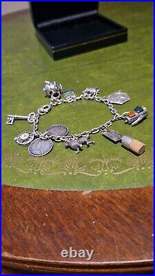 Antique Victorian Silver Charm Bracelet Coins Pendants Tea Pots Poodle