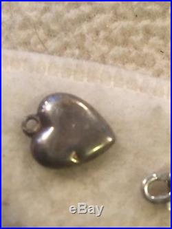 Antique Victorian Sterling Silver 28 PUFFY HEARTS Heart CHARM & Enamel BRACELET