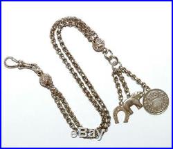 Antique Victorian Sterling Silver Albertina Watch Chain Bracelet, Lucky Charms