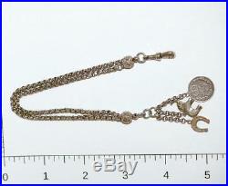 Antique Victorian Sterling Silver Albertina Watch Chain Bracelet, Lucky Charms