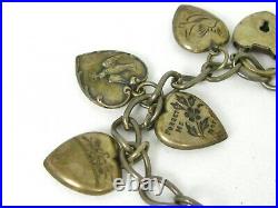 Antique Victorian Sterling Silver Puffy Heart Charm Ladies Bracelet 24.6g B55