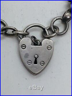 Antique Victorian Sterling Silver Star Link Heart Padlock Charm Bracelet