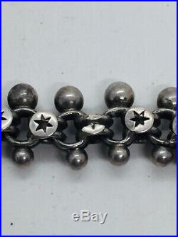 Antique Victorian Sterling Silver Star Link Heart Padlock Charm Bracelet