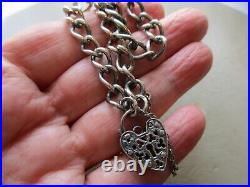 Antique Vintage 1974 Sterling Silver Fancy Padlock Clasp Chain Charm Bracelet Uk