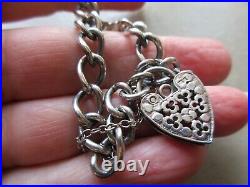 Antique Vintage 1974 Sterling Silver Fancy Padlock Clasp Chain Charm Bracelet Uk