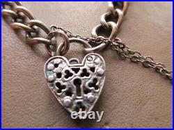 Antique Vintage 1974 Sterling Silver Fancy Padlock Clasp Chain Charm Bracelet Uk