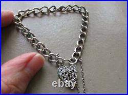 Antique Vintage 1974 Sterling Silver Fancy Padlock Clasp Chain Charm Bracelet Uk