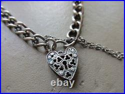 Antique Vintage 1974 Sterling Silver Fancy Padlock Clasp Chain Charm Bracelet Uk