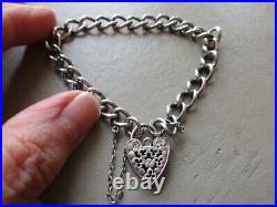 Antique Vintage 1974 Sterling Silver Fancy Padlock Clasp Chain Charm Bracelet Uk