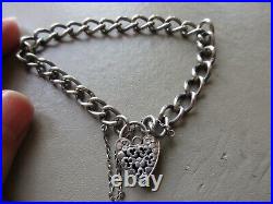 Antique Vintage 1974 Sterling Silver Fancy Padlock Clasp Chain Charm Bracelet Uk