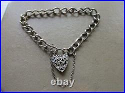 Antique Vintage 1974 Sterling Silver Fancy Padlock Clasp Chain Charm Bracelet Uk