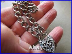 Antique Vintage 1974 Sterling Silver Fancy Padlock Clasp Chain Charm Bracelet Uk