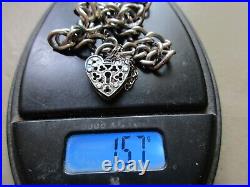 Antique Vintage 1974 Sterling Silver Fancy Padlock Clasp Chain Charm Bracelet Uk