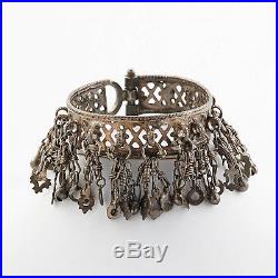 Antique Vintage Art Deco Sterling Silver Turkish Bedouin Charm Bangle Bracelet