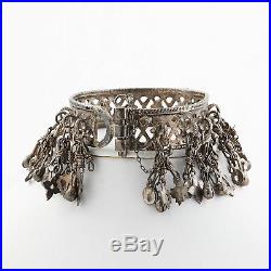 Antique Vintage Art Deco Sterling Silver Turkish Bedouin Charm Bangle Bracelet