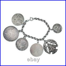 Antique Vintage Art Nouveau 925 Sterling Silver Religious Charm HUGE Bracelet