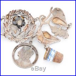 Antique Vintage Deco Retro Sterling Silver Jewelart HUGE Charm 8.5 Bracelet