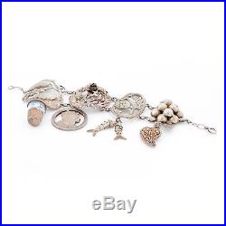 Antique Vintage Deco Retro Sterling Silver Jewelart HUGE Charm 8.5 Bracelet