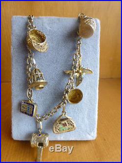 Antique vintage Chinese silver filigree 8 charm bracelet gilt vermeil enamel gol