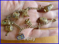 Antique vintage Chinese silver filigree 8 charm bracelet gilt vermeil enamel gol