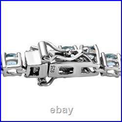 Aquamarine Tennis Bracelet Platinum Over Silver Size 7.5 Inches Wt. 10.23 Grams