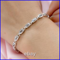 Aquamarine Tennis Bracelet with Fancy Clasp in Platinum Over Silver Size 7.5