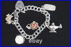 Asj 925 Silver Charm Bracelet With Double Belcher Link And Five Charms A Stunner