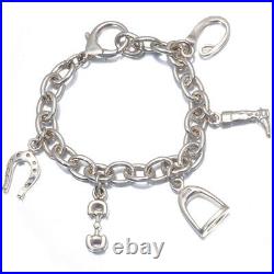 Auth GUCCI Bracelet Horsebit Horseshoe Multi Charm Sterling SILVER 925