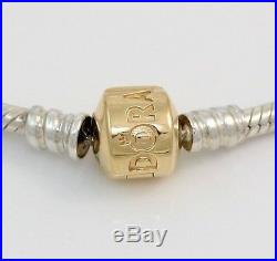 Auth Pandora 590702HG-19 Sterling Silver 14K Gold Starter Charm Bracelet 7.5 FZ