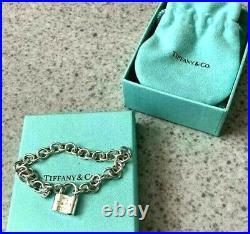 Auth Tiffany & Co. 1837 Lock Charm Bracelet Sterling Silver 925 withBox & Pouch