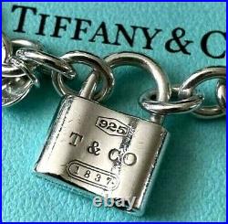 Auth Tiffany & Co. 1837 Lock Charm Bracelet Sterling Silver 925 withBox & Pouch