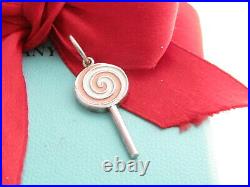 Auth Tiffany & Co Silver Pink Enamel Lollipop Charm For Necklace Or Bracelet