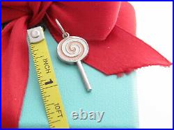 Auth Tiffany & Co Silver Pink Enamel Lollipop Charm For Necklace Or Bracelet